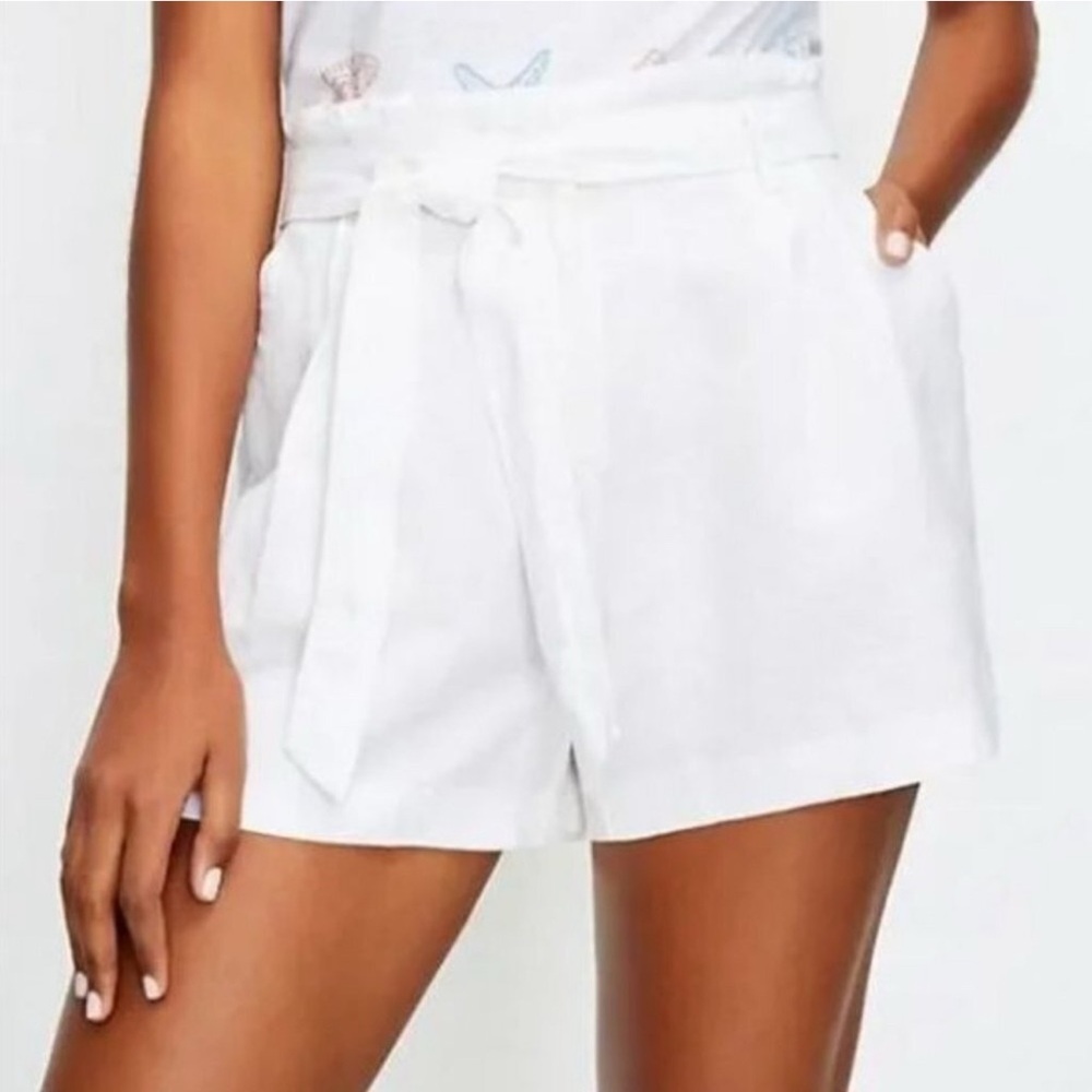 LOFT Tie Waist High Rise Linen Blend Shorts, M